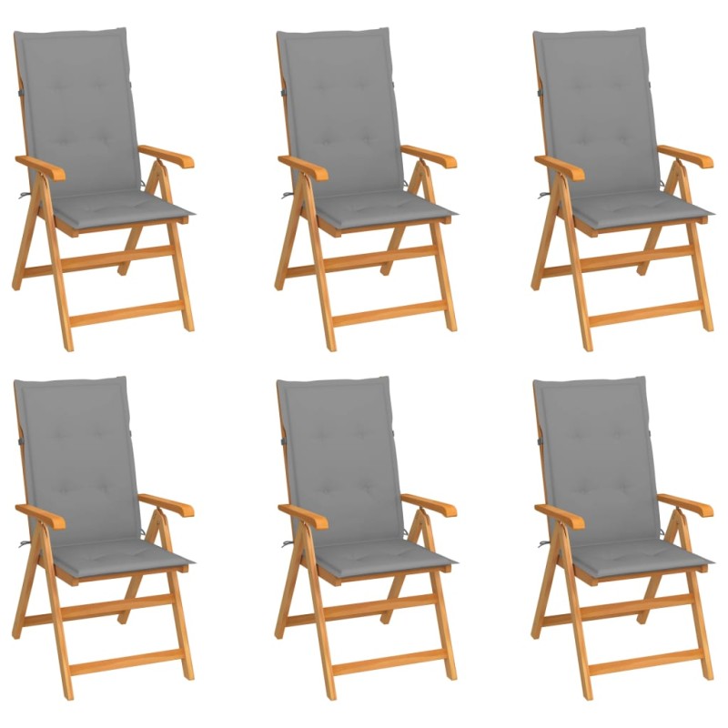 vidaXL Gartenstühle 6 Stk. mit Grauen Kissen Massivholz Teak vidaXL Gartenstühle 6 Stk. mit Grauen Kissen Massivholz Teak