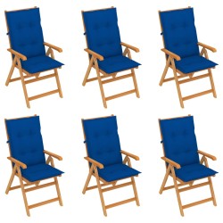 Gartenstühle 6 Stk. mit Königsblauen Kissen Massivholz Teak