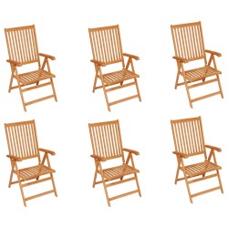 Gartenstühle 6 Stk. Graue Karomuster-Kissen Massivholz Teak