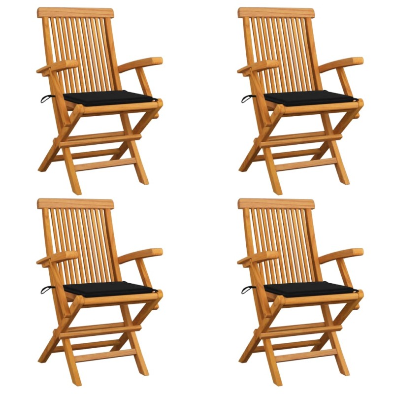 Gartenstühle mit Schwarzen Kissen 4 Stk. Teak Massivholz Gartenstühle mit Schwarzen Kissen 4 Stk. Teak Massivholz