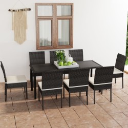 9-tlg. Garten-Essgruppe Poly Rattan Schwarz