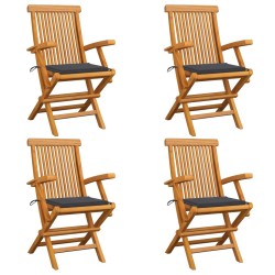 Gartenstühle mit Anthrazit Kissen 4 Stk. Massivholz Teak