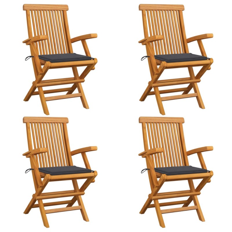 Gartenstühle mit Anthrazit Kissen 4 Stk. Massivholz Teak Gartenstühle mit Anthrazit Kissen 4 Stk. Massivholz Teak