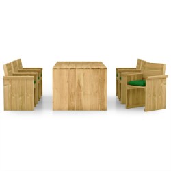 vidaXL 7-tlg. Garten-Essgruppe mit Kissen Imprägniertes Kiefernholz