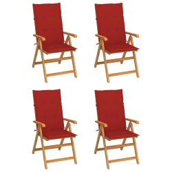 Gartenstühle 4 Stk. mit Roten Kissen Massivholz Teak