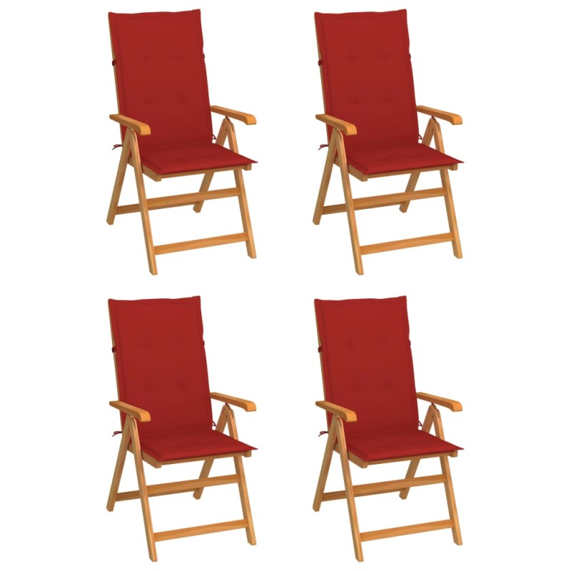 Gartenstühle 4 Stk. mit Roten Kissen Massivholz Teak Gartenstühle 4 Stk. mit Roten Kissen Massivholz Teak