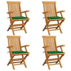 Gartenstühle mit Grünen Kissen 4 Stk. Teak Massivholz