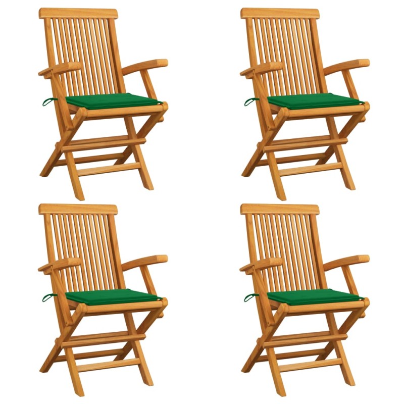 Gartenstühle mit Grünen Kissen 4 Stk. Teak Massivholz Gartenstühle mit Grünen Kissen 4 Stk. Teak Massivholz