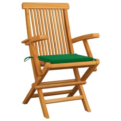 Gartenstühle mit Grünen Kissen 4 Stk. Teak Massivholz