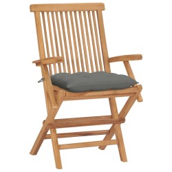 vidaXL Gartenstühle mit Grauen Kissen 4 Stk. Massivholz Teak