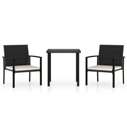 3-tlg. Garten-Essgruppe Poly Rattan Schwarz
