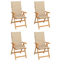 Gartenstühle 4 Stk. mit Beigen Kissen Massivholz Teak