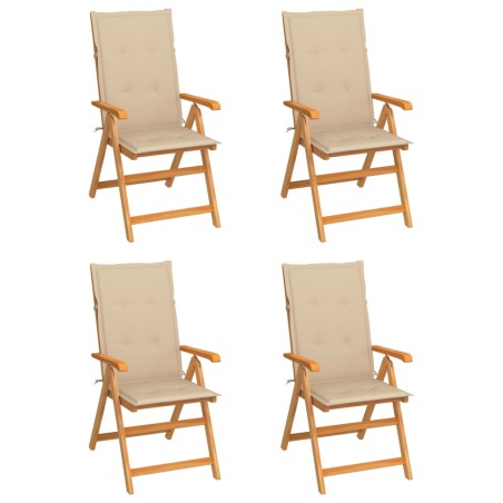 Gartenstühle 4 Stk. mit Beigen Kissen Massivholz Teak