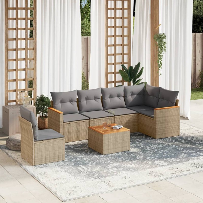vidaXL 7-tlg. Garten-Sofagarnitur mit Kissen Beige Poly Rattan vidaXL 7-tlg. Garten-Sofagarnitur mit Kissen Beige Poly Rattan