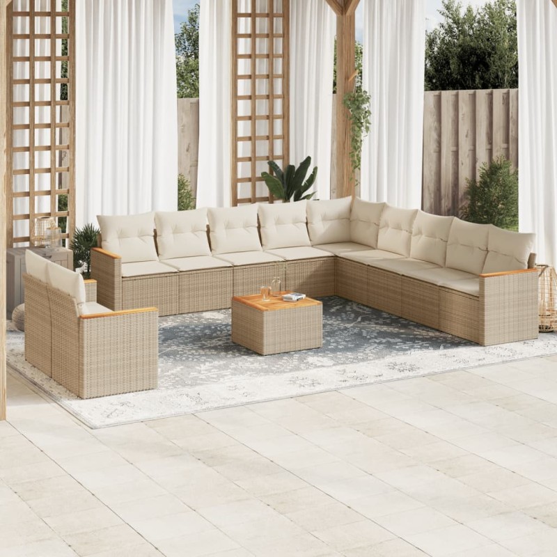 vidaXL 12-tlg. Garten-Sofagarnitur mit Kissen Beige Poly Rattan vidaXL 12-tlg. Garten-Sofagarnitur mit Kissen Beige Poly Rattan