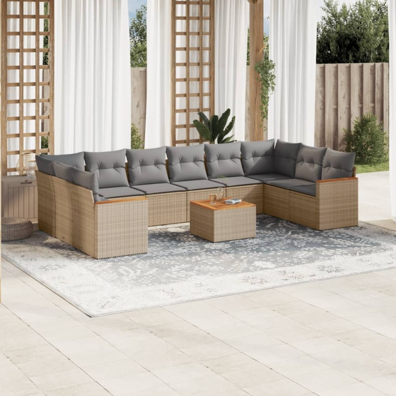 vidaXL 11-tlg. Garten-Sofagarnitur mit Kissen Beige Poly Rattan vidaXL 11-tlg. Garten-Sofagarnitur mit Kissen Beige Poly Rattan