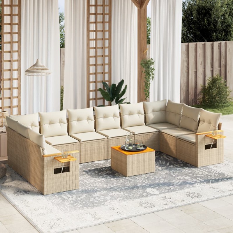 vidaXL 11-tlg. Garten-Sofagarnitur mit Kissen Beige Poly Rattan vidaXL 11-tlg. Garten-Sofagarnitur mit Kissen Beige Poly Rattan