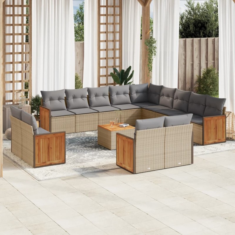 vidaXL 14-tlg. Garten-Sofagarnitur mit Kissen Beige Poly Rattan vidaXL 14-tlg. Garten-Sofagarnitur mit Kissen Beige Poly Rattan