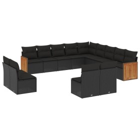 vidaXL 13-tlg. Garten-Sofagarnitur mit Kissen Schwarz Poly Rattan