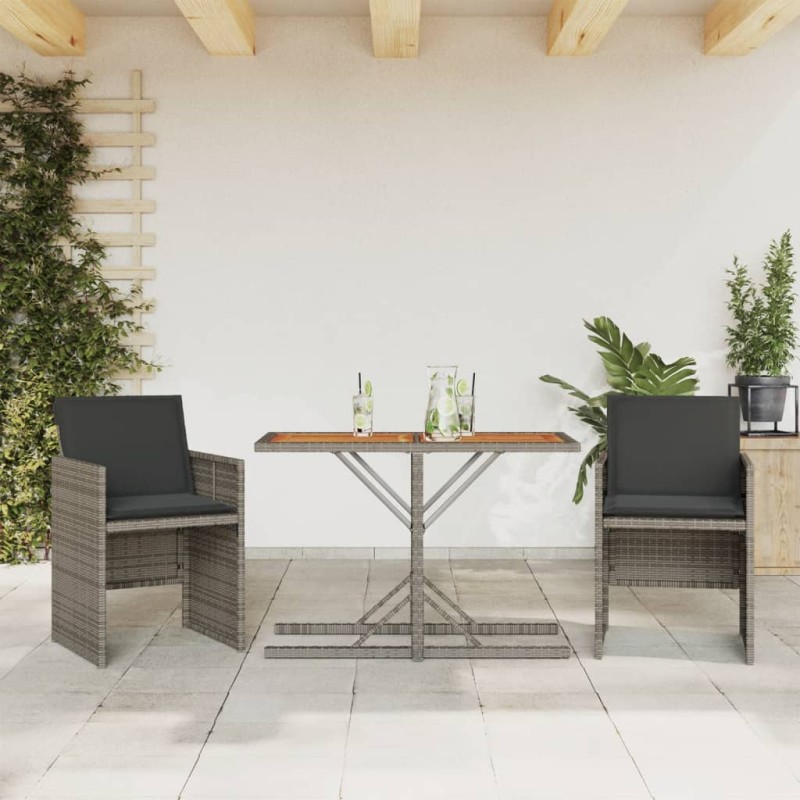 vidaXL 3-tlg. Bistro-Set mit Kissen Grau Poly Rattan vidaXL 3-tlg. Bistro-Set mit Kissen Grau Poly Rattan