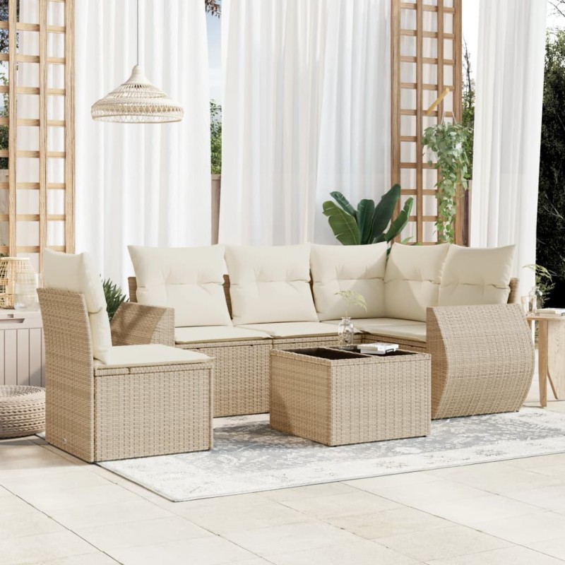 vidaXL 6-tlg. Garten-Sofagarnitur mit Kissen Beige Poly Rattan vidaXL 6-tlg. Garten-Sofagarnitur mit Kissen Beige Poly Rattan