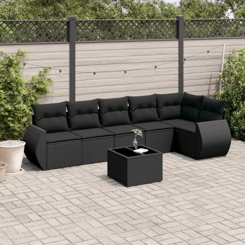 vidaXL 7-tlg. Garten-Sofagarnitur mit Kissen Schwarz Poly Rattan vidaXL 7-tlg. Garten-Sofagarnitur mit Kissen Schwarz Poly Rattan