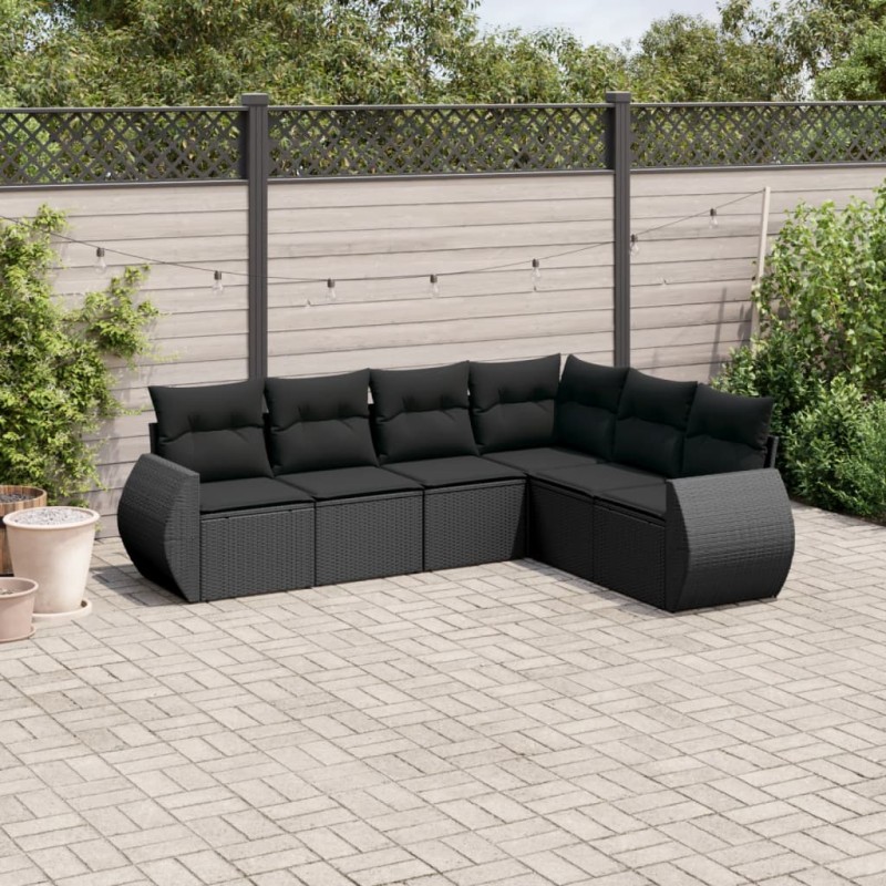 vidaXL 6-tlg. Garten-Sofagarnitur mit Kissen Schwarz Poly Rattan vidaXL 6-tlg. Garten-Sofagarnitur mit Kissen Schwarz Poly Rattan
