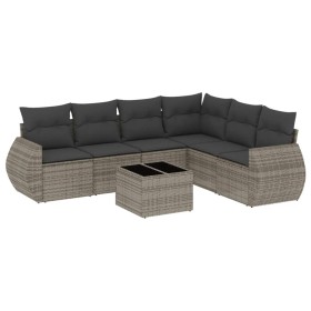 vidaXL 7-tlg. Garten-Sofagarnitur mit Kissen Grau Poly Rattan