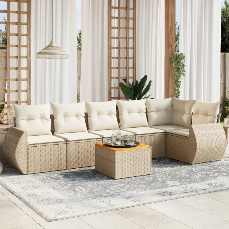 vidaXL 7-tlg. Garten-Sofagarnitur mit Kissen Beige Poly Rattan vidaXL 7-tlg. Garten-Sofagarnitur mit Kissen Beige Poly Rattan