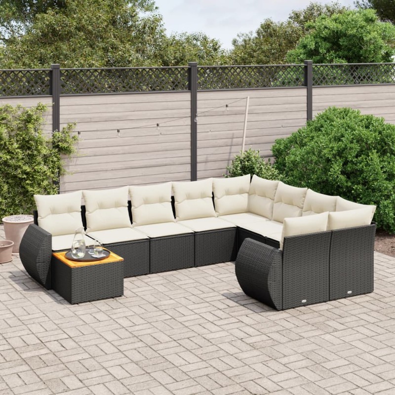 vidaXL 10-tlg. Garten-Sofagarnitur mit Kissen Schwarz Poly Rattan vidaXL 10-tlg. Garten-Sofagarnitur mit Kissen Schwarz Poly Rattan