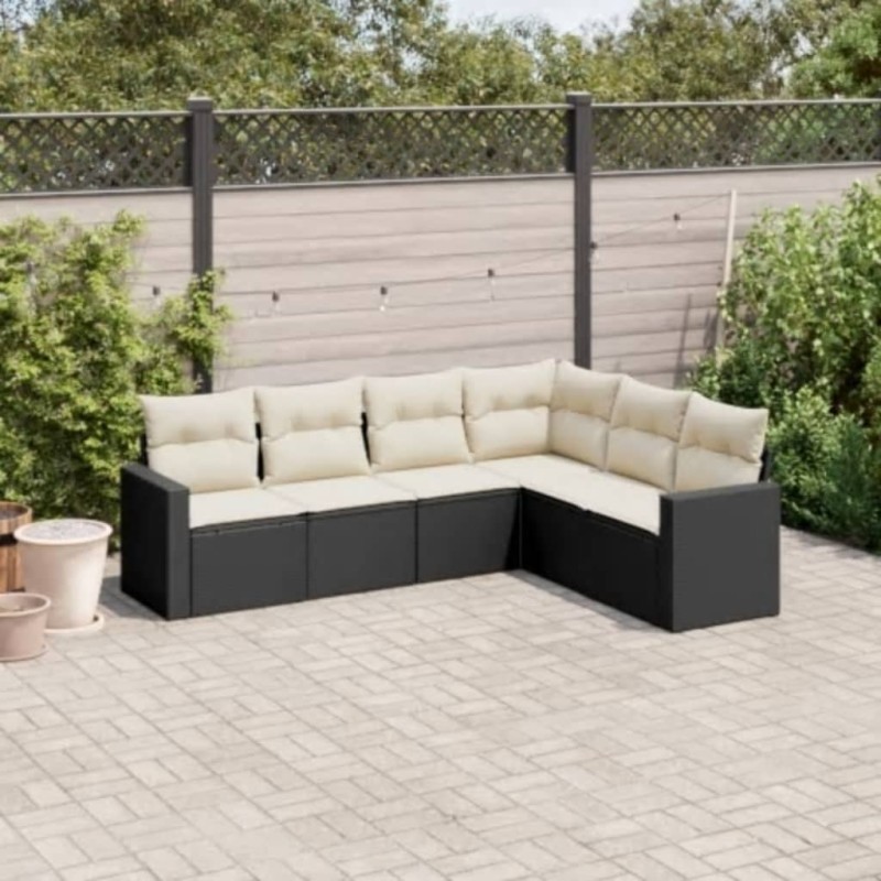 vidaXL 6-tlg. Garten-Sofagarnitur mit Kissen Schwarz Poly Rattan vidaXL 6-tlg. Garten-Sofagarnitur mit Kissen Schwarz Poly Rattan