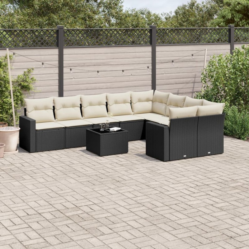 vidaXL 10-tlg. Garten-Sofagarnitur mit Kissen Schwarz Poly Rattan vidaXL 10-tlg. Garten-Sofagarnitur mit Kissen Schwarz Poly Rattan