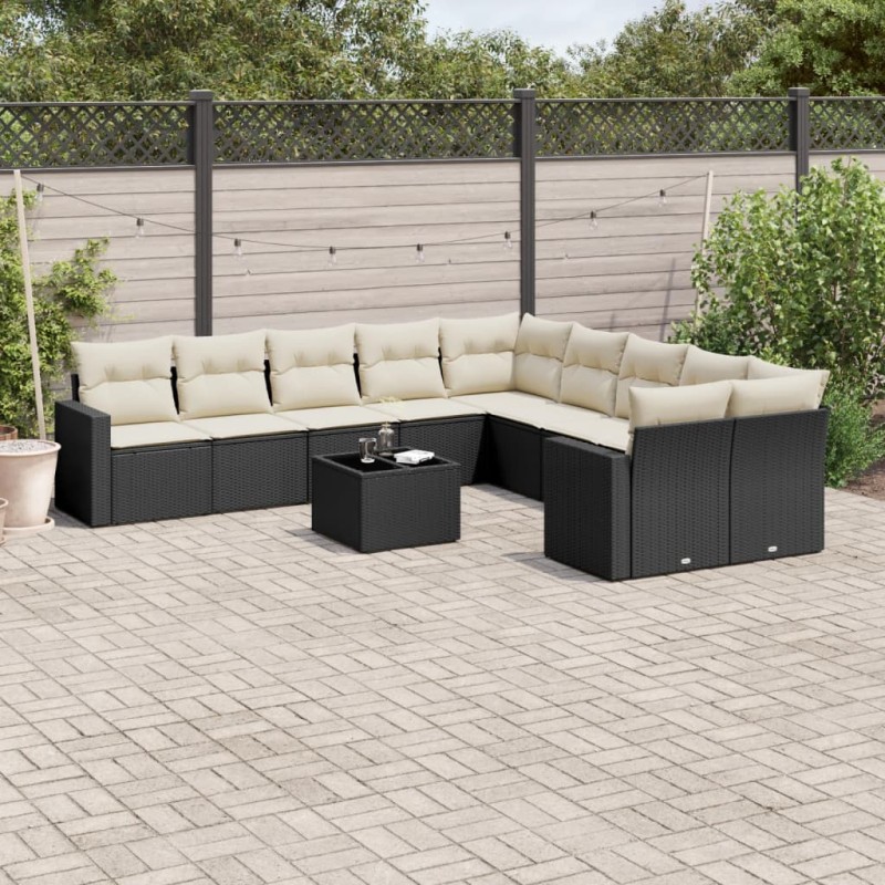 vidaXL 11-tlg. Garten-Sofagarnitur mit Kissen Schwarz Poly Rattan vidaXL 11-tlg. Garten-Sofagarnitur mit Kissen Schwarz Poly Rattan