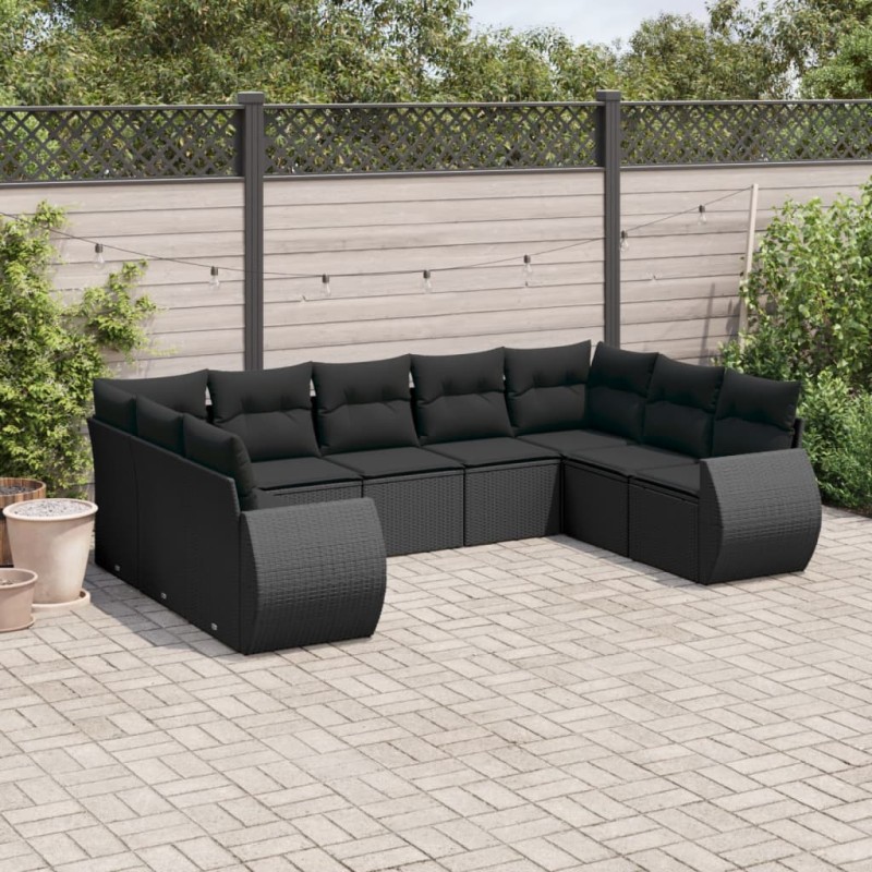 vidaXL 9-tlg. Garten-Sofagarnitur mit Kissen Schwarz Poly Rattan vidaXL 9-tlg. Garten-Sofagarnitur mit Kissen Schwarz Poly Rattan