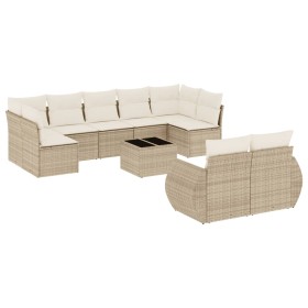 vidaXL 10-tlg. Garten-Sofagarnitur mit Kissen Beige Poly Rattan