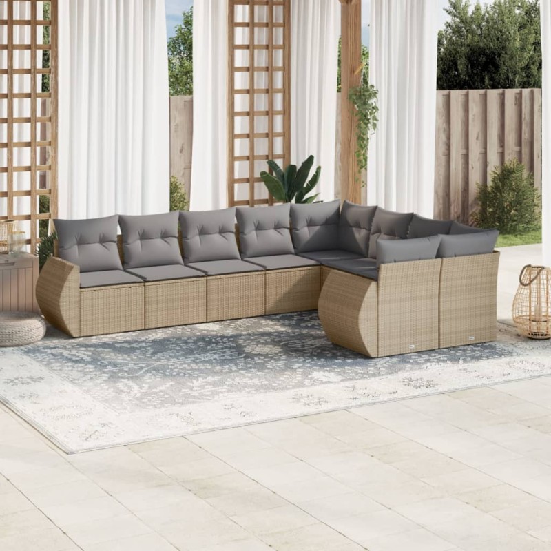 vidaXL 9-tlg. Garten-Sofagarnitur mit Kissen Beige Poly Rattan vidaXL 9-tlg. Garten-Sofagarnitur mit Kissen Beige Poly Rattan