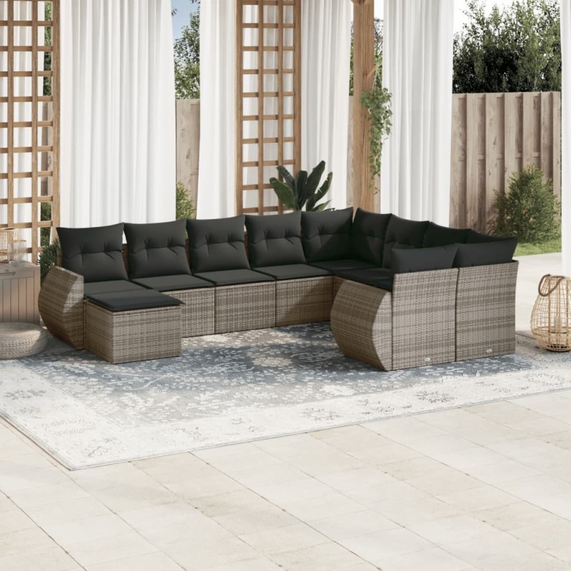 vidaXL 10-tlg. Garten-Sofagarnitur mit Kissen Grau Poly Rattan vidaXL 10-tlg. Garten-Sofagarnitur mit Kissen Grau Poly Rattan