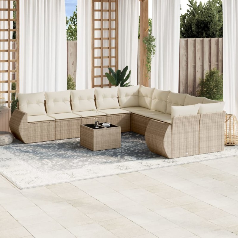 vidaXL 11-tlg. Garten-Sofagarnitur mit Kissen Beige Poly Rattan vidaXL 11-tlg. Garten-Sofagarnitur mit Kissen Beige Poly Rattan