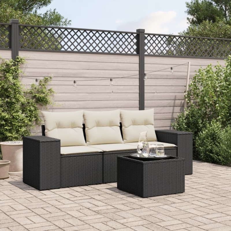 vidaXL 4-tlg. Garten-Sofagarnitur mit Kissen Schwarz Poly Rattan vidaXL 4-tlg. Garten-Sofagarnitur mit Kissen Schwarz Poly Rattan