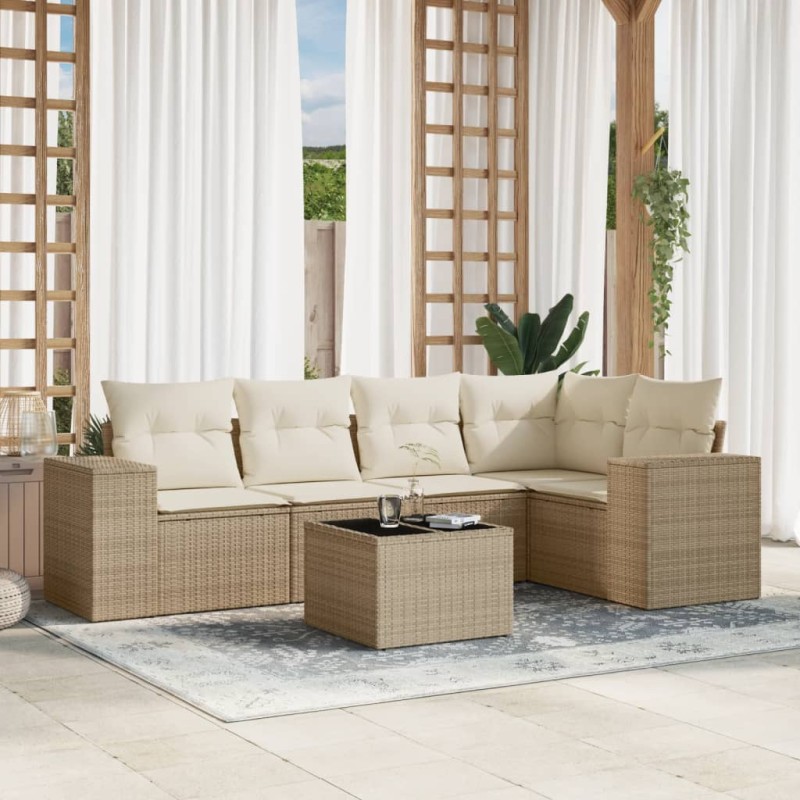 vidaXL 6-tlg. Garten-Sofagarnitur mit Kissen Beige Poly Rattan vidaXL 6-tlg. Garten-Sofagarnitur mit Kissen Beige Poly Rattan