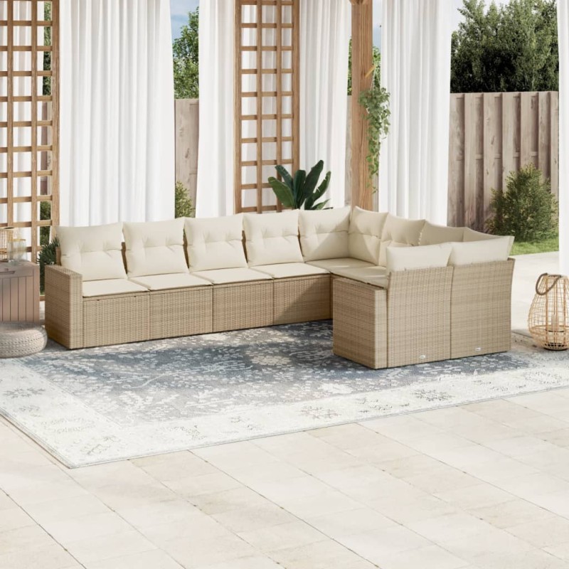 vidaXL 9-tlg. Garten-Sofagarnitur mit Kissen Beige Poly Rattan vidaXL 9-tlg. Garten-Sofagarnitur mit Kissen Beige Poly Rattan