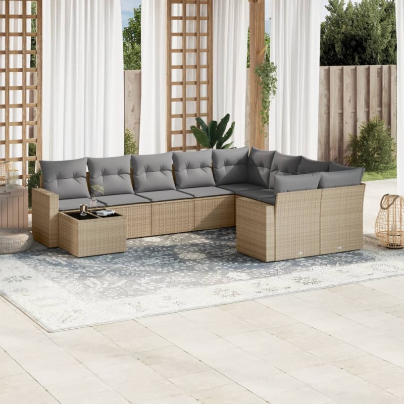 vidaXL 10-tlg. Garten-Sofagarnitur mit Kissen Beige Poly Rattan vidaXL 10-tlg. Garten-Sofagarnitur mit Kissen Beige Poly Rattan