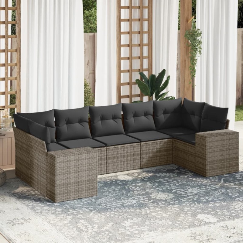 vidaXL 7-tlg. Garten-Sofagarnitur mit Kissen Grau Poly Rattan vidaXL 7-tlg. Garten-Sofagarnitur mit Kissen Grau Poly Rattan
