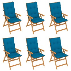 Gartenstühle 6 Stk. mit Blauen Kissen Massivholz Teak