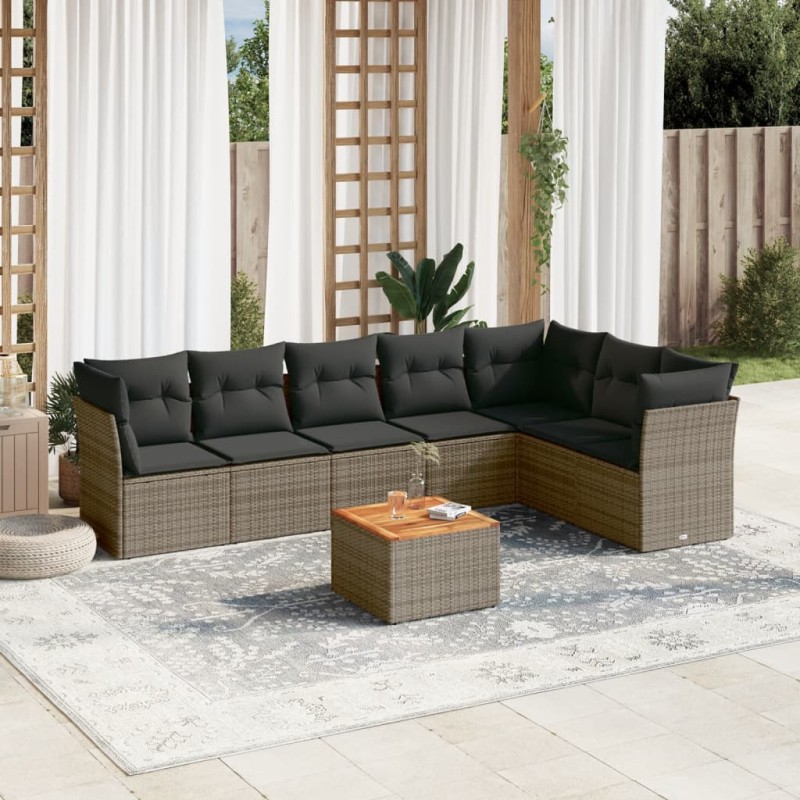 vidaXL 8-tlg. Garten-Sofagarnitur mit Kissen Grau Poly Rattan vidaXL 8-tlg. Garten-Sofagarnitur mit Kissen Grau Poly Rattan