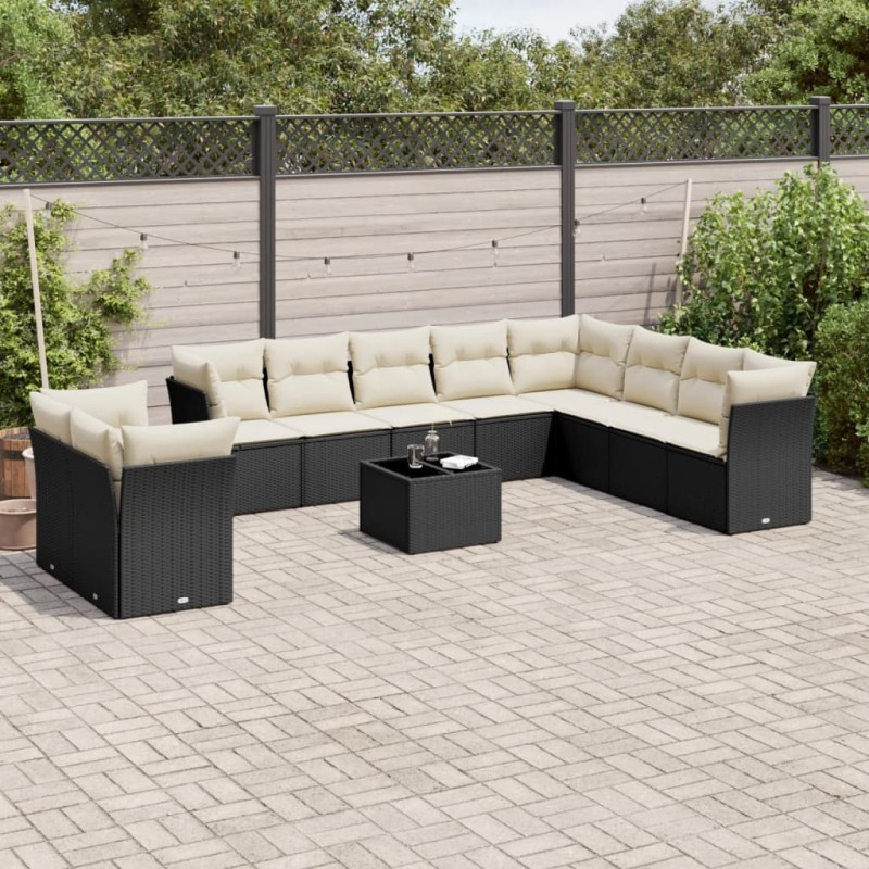 vidaXL 11-tlg. Garten-Sofagarnitur mit Kissen Schwarz Poly Rattan vidaXL 11-tlg. Garten-Sofagarnitur mit Kissen Schwarz Poly Rattan