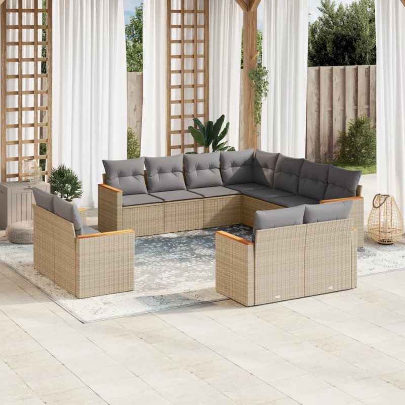 vidaXL 11-tlg. Garten-Sofagarnitur mit Kissen Beige Poly Rattan vidaXL 11-tlg. Garten-Sofagarnitur mit Kissen Beige Poly Rattan