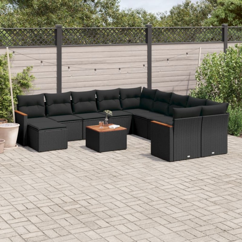 vidaXL 12-tlg. Garten-Sofagarnitur mit Kissen Schwarz Poly Rattan vidaXL 12-tlg. Garten-Sofagarnitur mit Kissen Schwarz Poly Rattan