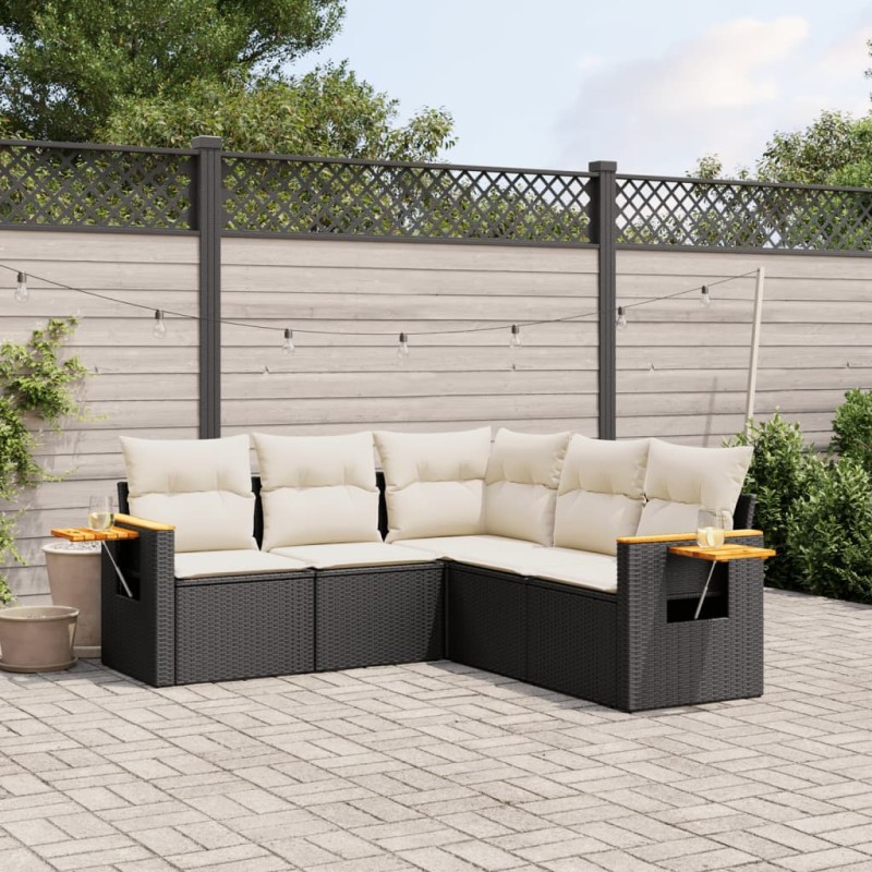 vidaXL 5-tlg. Garten-Sofagarnitur mit Kissen Schwarz Poly Rattan vidaXL 5-tlg. Garten-Sofagarnitur mit Kissen Schwarz Poly Rattan