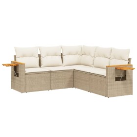 vidaXL 5-tlg. Garten-Sofagarnitur mit Kissen Beige Poly Rattan